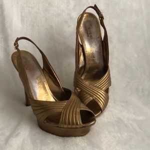 Gucci Bronze Leather Platform Heels Size 40